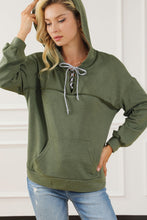 Load image into Gallery viewer, Lace Up Drop Shoulder Long Sleeve Hoodie