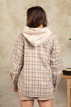 Load image into Gallery viewer, Drawstring Plaid Long Sleeve Hooded Jacket