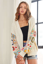 Load image into Gallery viewer, ADORA Full Size Contrast Crochet Open Front Long Sleeve Cardigan