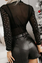 Load image into Gallery viewer, Rhinestone Trim Mock Neck Long Sleeve Bodysuit