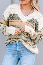 Load image into Gallery viewer, Geometric V-Neck Dropped Shoulder Sweater