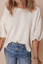 Load image into Gallery viewer, Pearl Detail Round Neck Half Sleeve Blouse