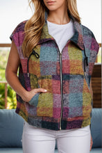 Load image into Gallery viewer, Plaid Zip Up Collared Neck Vest Coat