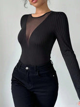 Load image into Gallery viewer, Mesh Detail Round Neck Long Sleeve Top