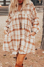 Load image into Gallery viewer, Plaid Collared Neck Long Sleeve Mini Shirt Dress