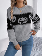 Load image into Gallery viewer, Pumpkin Round Neck Long Sleeve Sweater