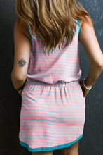 Load image into Gallery viewer, Drawstring Striped Scoop Neck Mini Tank Dress