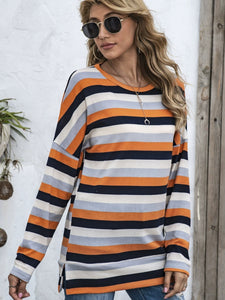 Full Size Striped Round Neck Long Sleeve T-Shirt Plus Size