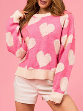 Load image into Gallery viewer, Valentine’s Day Fuzzy Heart Round Neck Long Sleeve Sweater