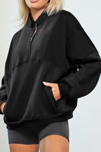 Load image into Gallery viewer, Half Zip Drop Shoulder Long Sleeve Sweatshirt