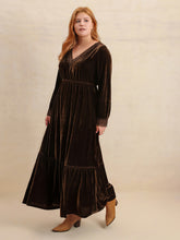 Load image into Gallery viewer, Plus Size Lace Detail V-Neck Long Sleeve Midi Dress