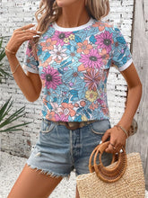 Load image into Gallery viewer, Floral Round Neck Short Sleeve T-Shirt