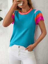 Load image into Gallery viewer, Mandy Contrast Round Neck Short Sleeve Knit Top