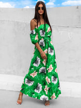 Load image into Gallery viewer, Pleated Floral Off-Shoulder Short Sleeve Midi Dress