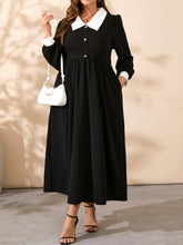 Load image into Gallery viewer, Plus Size Contrast Collared Neck Long Sleeve Midi Dress