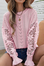 Load image into Gallery viewer, Openwork Round Neck Long Sleeve Sweater