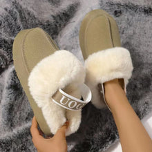 Load image into Gallery viewer, Plush Platform Slippers with Letter Strap