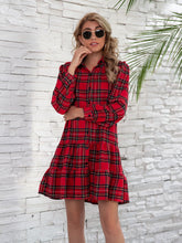 Load image into Gallery viewer, Ruffle Hem Plaid Button Down Long Sleeve Dress