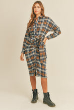 Load image into Gallery viewer, Mable Plaid Flannel Front Tie Button Down Shirt Dress