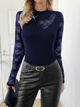 Load image into Gallery viewer, Lace Patchwork Mock Neck Long Sleeve Top