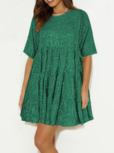 Load image into Gallery viewer, Sequin Round Neck Half Sleeve Mini Dress