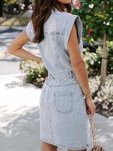 Load image into Gallery viewer, Distressed Half Button Sleeveless Denim Dress