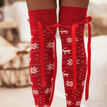 Load image into Gallery viewer, Christmas Element Bowknot Ribbed Trim Over Knee Stockings