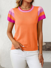 Load image into Gallery viewer, Mandy Contrast Round Neck Short Sleeve Knit Top