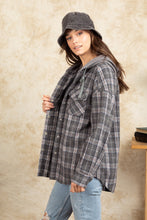 Load image into Gallery viewer, Drawstring Plaid Long Sleeve Hooded Jacket