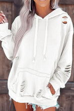 Load image into Gallery viewer, Distressed Drawstring Long Sleeve Hoodie