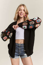 Load image into Gallery viewer, ADORA Full Size Contrast Crochet Open Front Long Sleeve Cardigan Plus Size