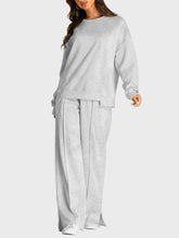 Load image into Gallery viewer, Round Neck Long Sleeve Top and Slit Pants Set