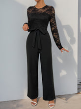 Load image into Gallery viewer, Perfee Lace Round Neck Long Sleeve Jumpsuit