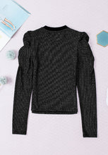 Load image into Gallery viewer, Metallic Round Neck Puff Sleeve Blouse