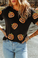 Load image into Gallery viewer, Sequin Pumpkin Round Neck Short Sleeve T-Shirt