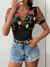 Load image into Gallery viewer, Perfee Embroidered V-Neck Floral Bodysuit