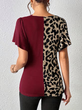 Load image into Gallery viewer, Ruched Leopard Flutter Sleeve T-Shirt