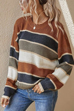 Load image into Gallery viewer, Contrast Striped Round Neck Long Sleeve Sweater