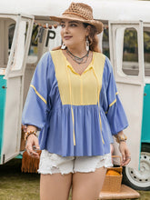 Load image into Gallery viewer, Plus Size Ruched Tie Neck Balloon Sleeve Blouse