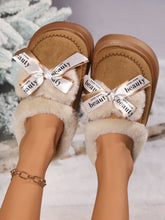 Load image into Gallery viewer, Bow Suede Platform Plush Slippers