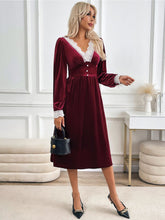 Load image into Gallery viewer, Perfee Lace Detail V-Neck Long Sleeve Midi Dress