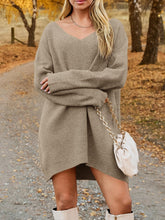 Load image into Gallery viewer, V-Neck Dropped Shoulder Sweater Dress