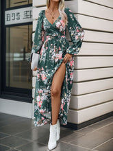 Load image into Gallery viewer, Slit Printed Surplice Long Sleeve Maxi Dress