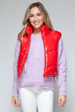 Snobbish Zip Up Turtleneck Shiny Quilted Vest