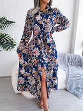 Load image into Gallery viewer, Tied Printed Long Sleeve Midi Dress