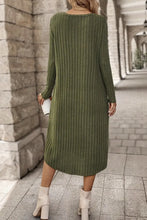 Load image into Gallery viewer, Ribbed Curved Hem Round Neck Long Sleeve Dress