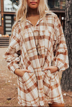 Load image into Gallery viewer, Plaid Collared Neck Long Sleeve Mini Shirt Dress