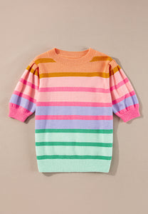 Striped Round Neck Half Sleeve Sweater