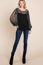 Load image into Gallery viewer, Super Lady Full Size Metallic Mesh Lantern Sleeve Blouse