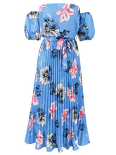 Load image into Gallery viewer, Pleated Floral Off-Shoulder Short Sleeve Midi Dress